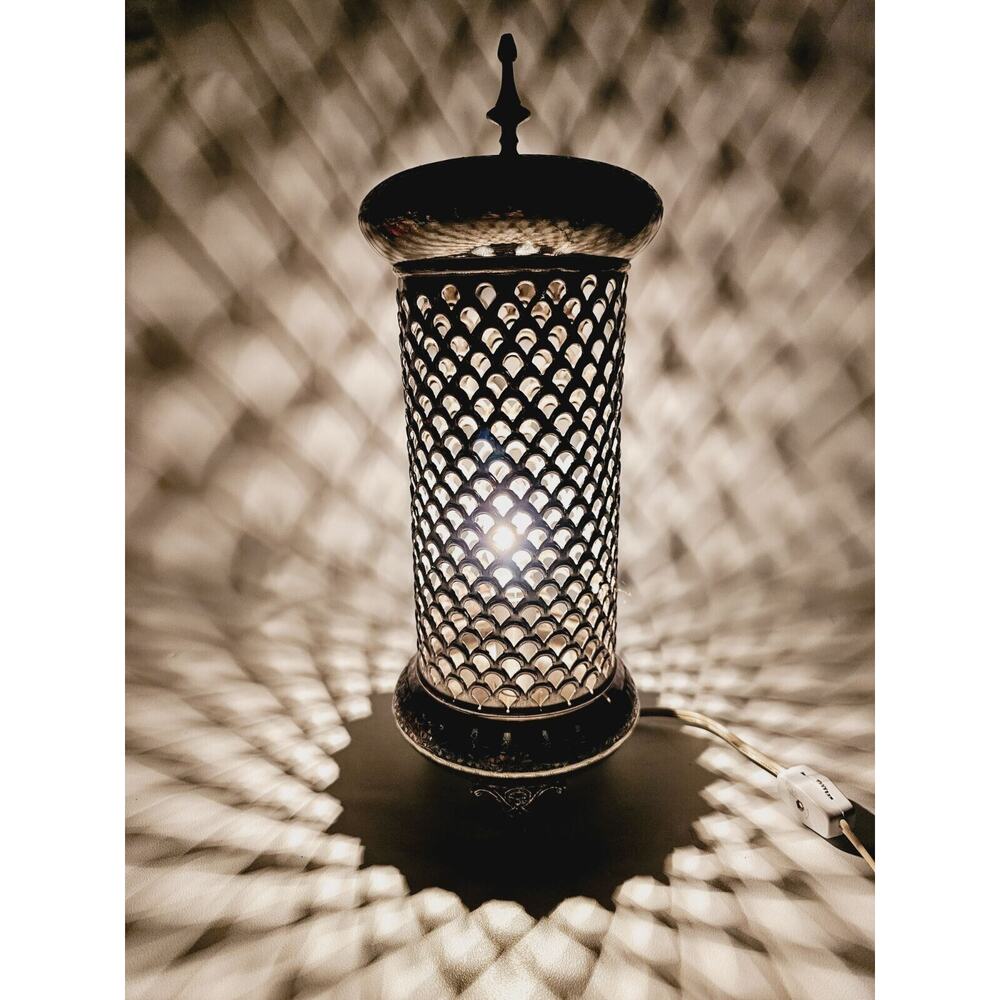 Vintage Made In India Ornate Engraved Silver Plate Footed Lantern Lamp 13" Tall
